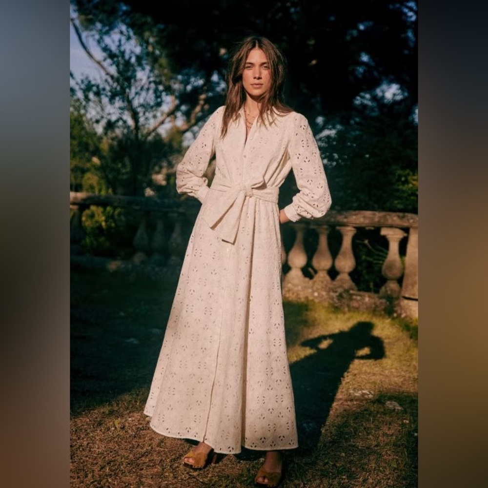 Sezane Bella Dress Ecru Embroidery - Size 4